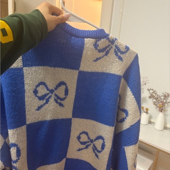 NWOT: Lisa Says Gah Blue and Cream Checkered Cardigan - Picture 6 of 14